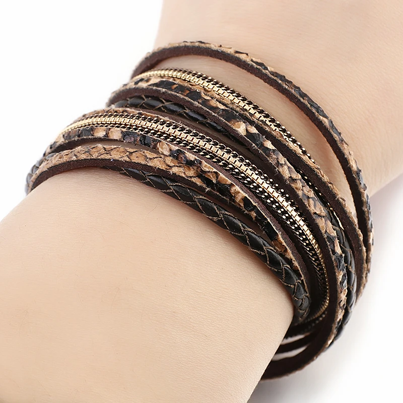 

Amorcome Vintage Long Double Braided Rope Wrap Bracelet Trendy Leopard Print Leather Bracelets for Women Boho Wirstband Jewelry