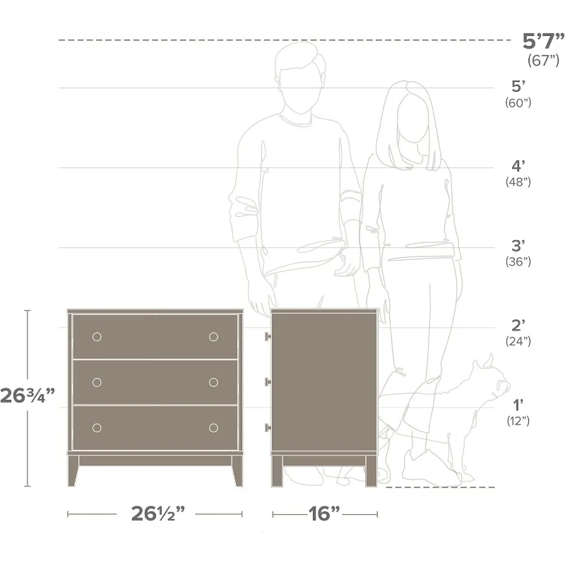 ホワイトとオークのベッドサイドテーブル、寝室用ナイトスタンド、エンドテーブル、3つの引き出し、16 "d x 26.5" w x 26.75 "h、WODNR-2203-1