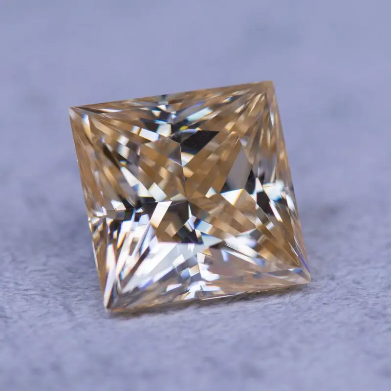Moissanite Stone Princess Cut Natural  Tea Yellow Color DIY Charms Ring Necklace Earrings Main Materials with Certificate
