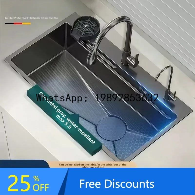 

CZ Nano Gun Gray Large Single Slot Kitchen 304 Stainless Steel Handmade Sink Undermount Dishwashing Basin for Home Use