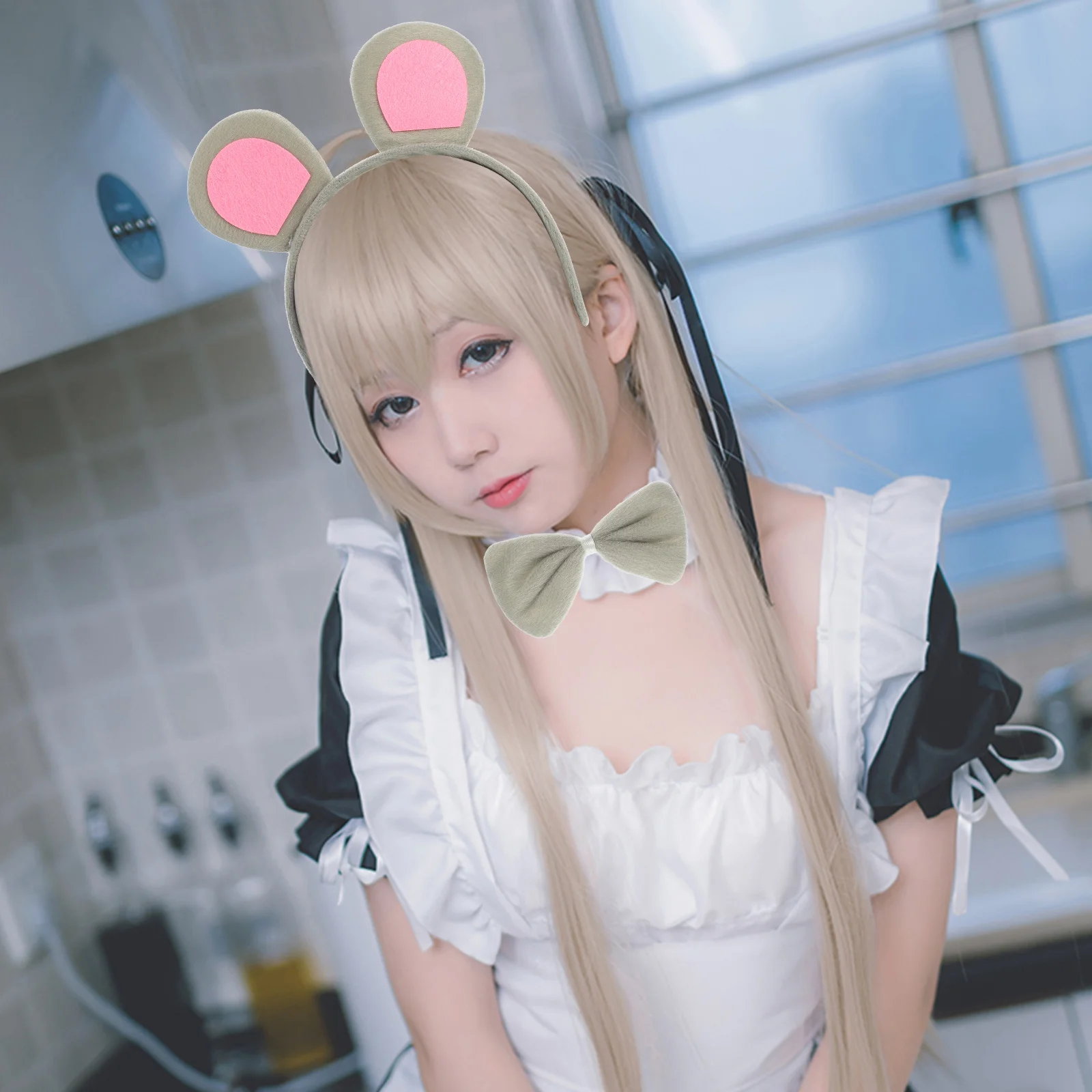 2Sets Mouse Headband Bow Tie Tail Cosplay Set Costume Supplies Party Fashion Show Mouse Cosplay Set