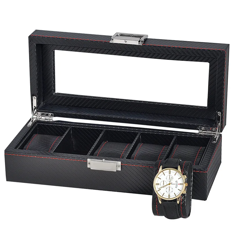 5/10 Mesh PU Leather/Carbon Fiber Luxury Watch Box Jewelry Storage Box Watch Organizer Ring Bracelet Gift Display /Watch Holder