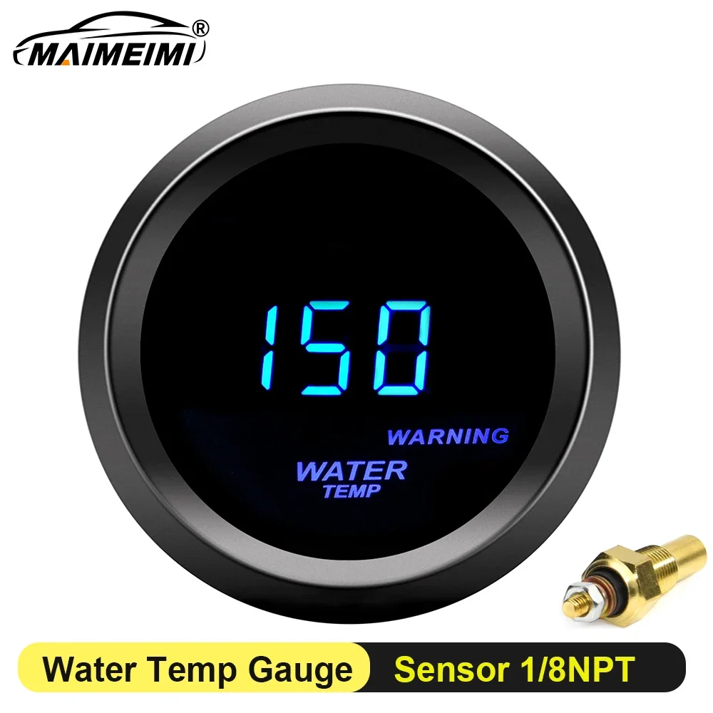 52mm Auto-Wassertemperaturanzeige 40-150 Celsius Wassertemperatur Blaues Licht Autoanzeige mit Warnalarm-Sensor Automotoranzeige 12V – Detail 1