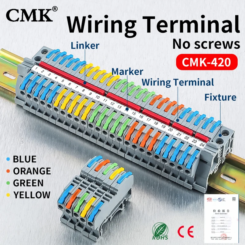 CMK420 DIN Rail Type Lever Quick Connector Universal Compact Splicing Fast 2.5mm² 12 AWG Cable Wiring Electrical Connection