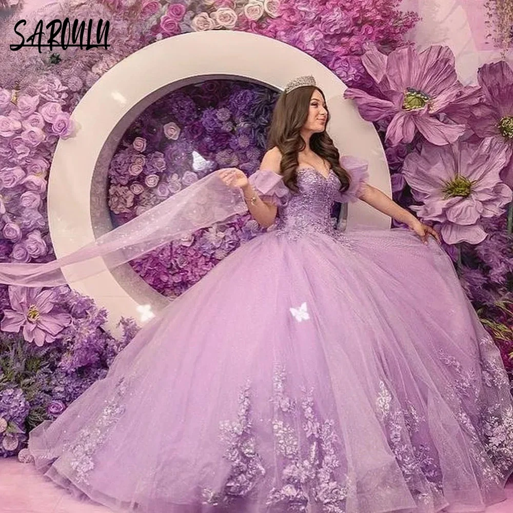 

Фиолетовое платье Quinceanera с аппликацией 2024, блестящее бальное платье на день рождения, халат невесты, милое платье 16, свадебные платья, Vestidos De Novia