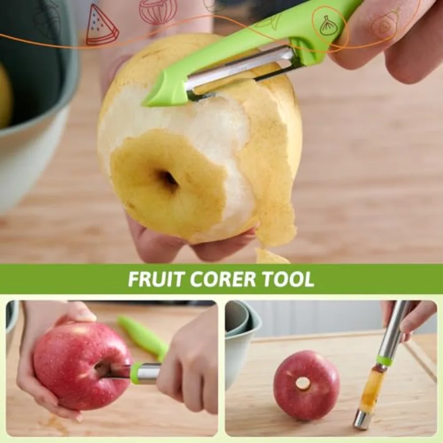 15 Pcs Fruit Vegetable Coring Carving Tool Set Include Stainless Steel Peeler Carving Knife Melon Baller and 9 Shape Cutters fo