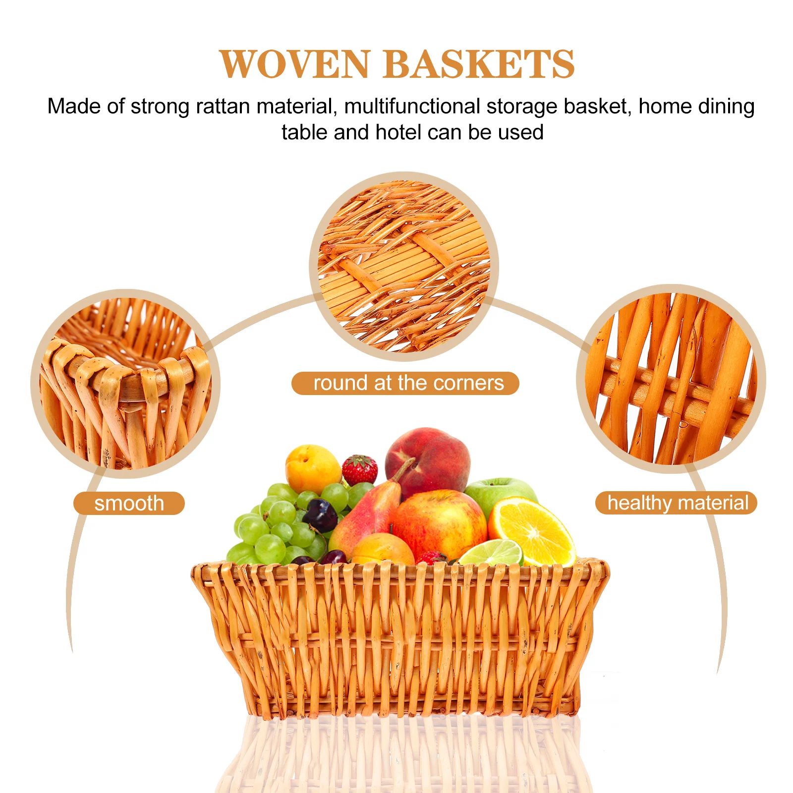 

Rattan Storage Basket Large Woven Design Multi-Purpose Storage Organizer for Kitchen Home Table Toy Organizer