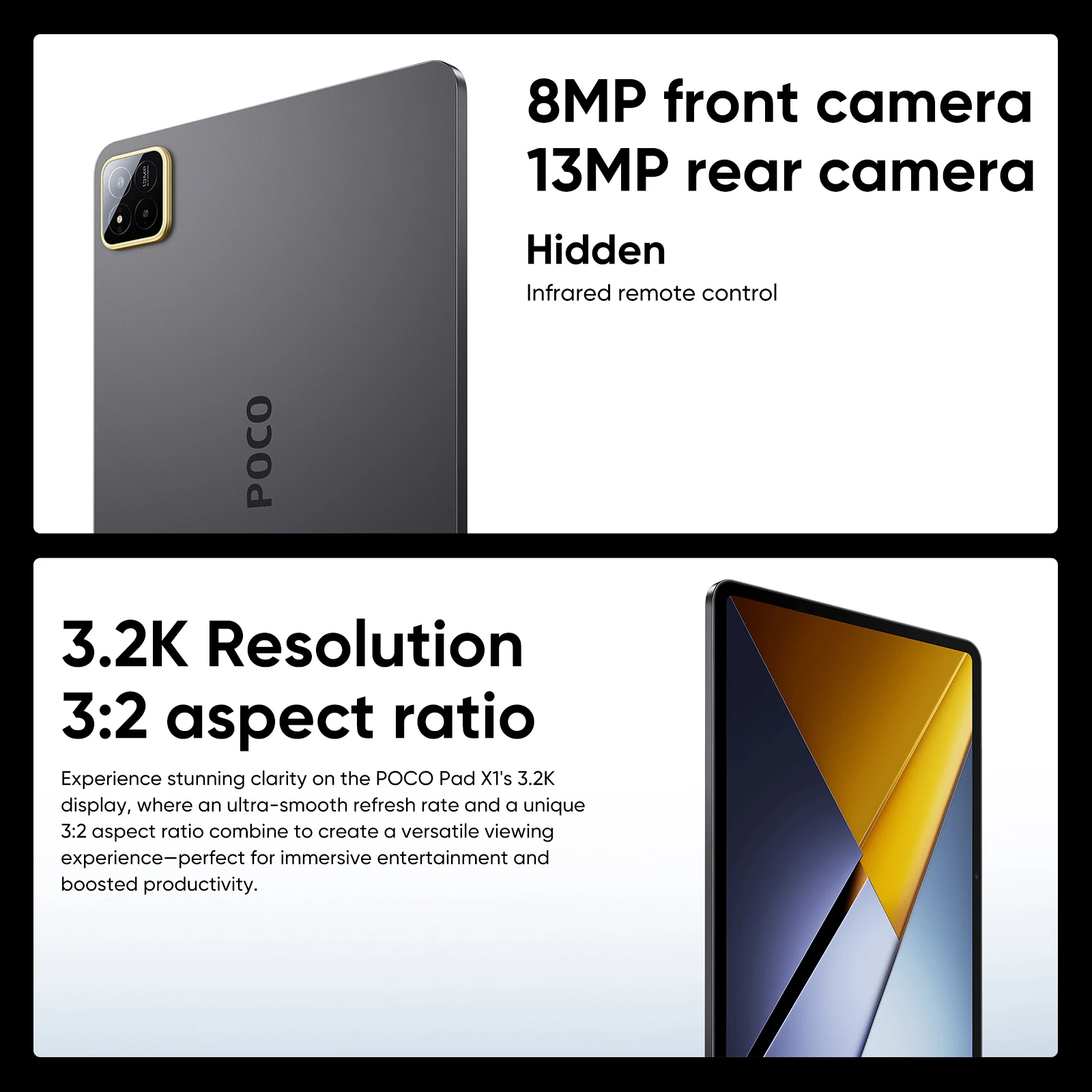 Il più recente POCO Pad X1 Versione globale Tablet Snapdragon 7+ Gen 3 11.2 ''3.2K 144Hz Display 13MP 8850mAh 45W Turbo Ricarica