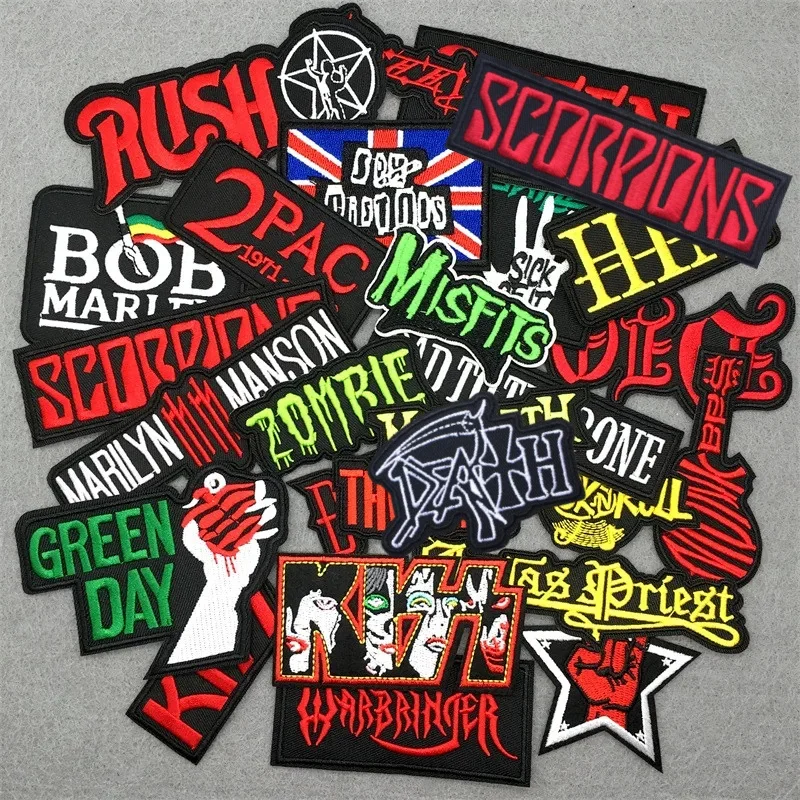 25pcs/lot Music Band Embroidered Patches on Clothes Stickers DIY Iron on Patches for Clothing Appliques Jacket Jeans Stripes
