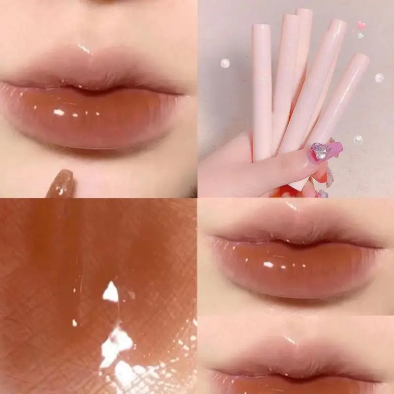 6 pièces de gloss à lèvres effet miroir, gloss à lèvres transparent, huile à lèvres en verre, rouge à lèvres liquide imperméable, teinte nude brun clair, maquillage