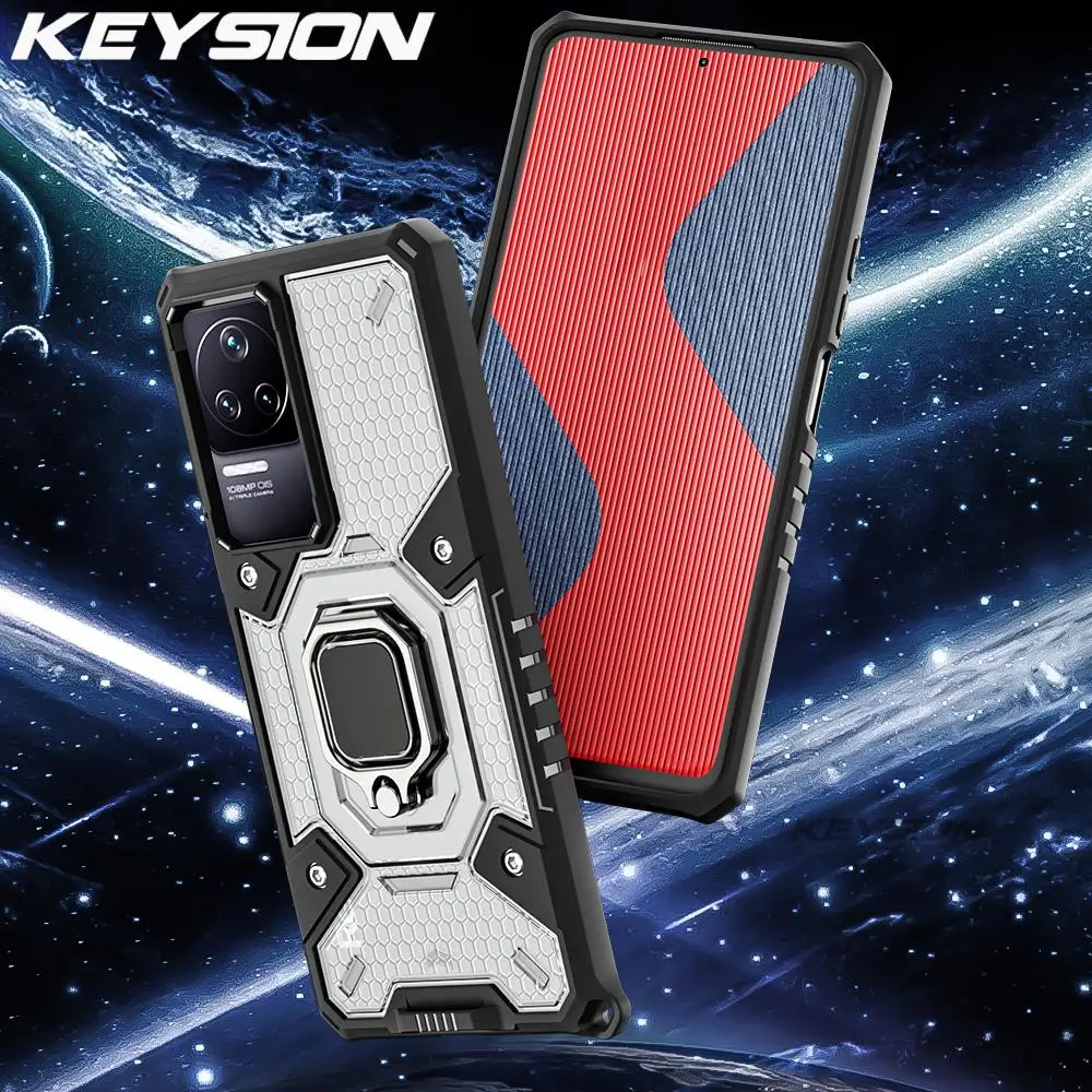 KEYSION Shockproof Case for POCO F4 5G F4 GT Transparent Ring Stand Phone Back Cover for Xiaomi Redmi K40S K50 Pro K50 Gaming