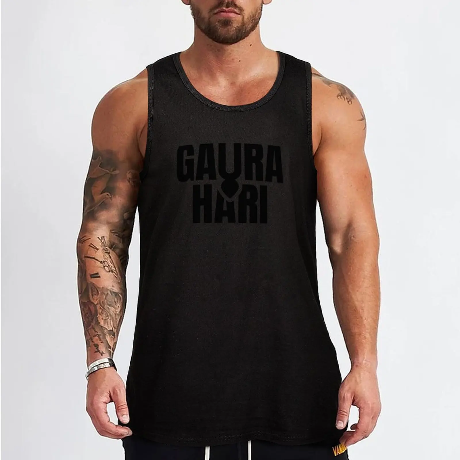 Gaura Hari with tilak lord Chaitanya tilak in black on red Tank Top bodybuilding man t shirts