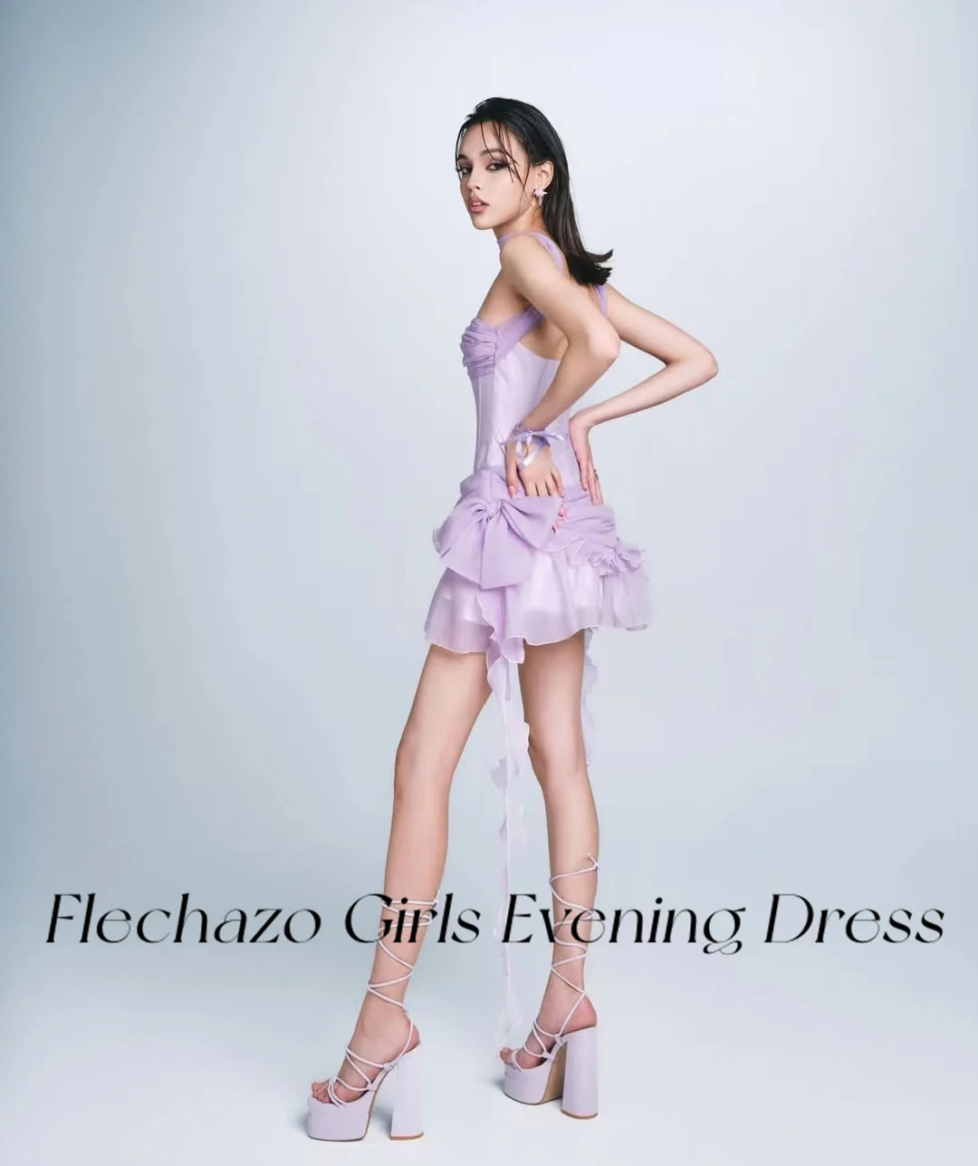 Flechazo Light Purple Short Cocktail Dress Halter Neck Above-Knee Ruffles Beach Party Mini Skirt For Women 2024 robe de soirée