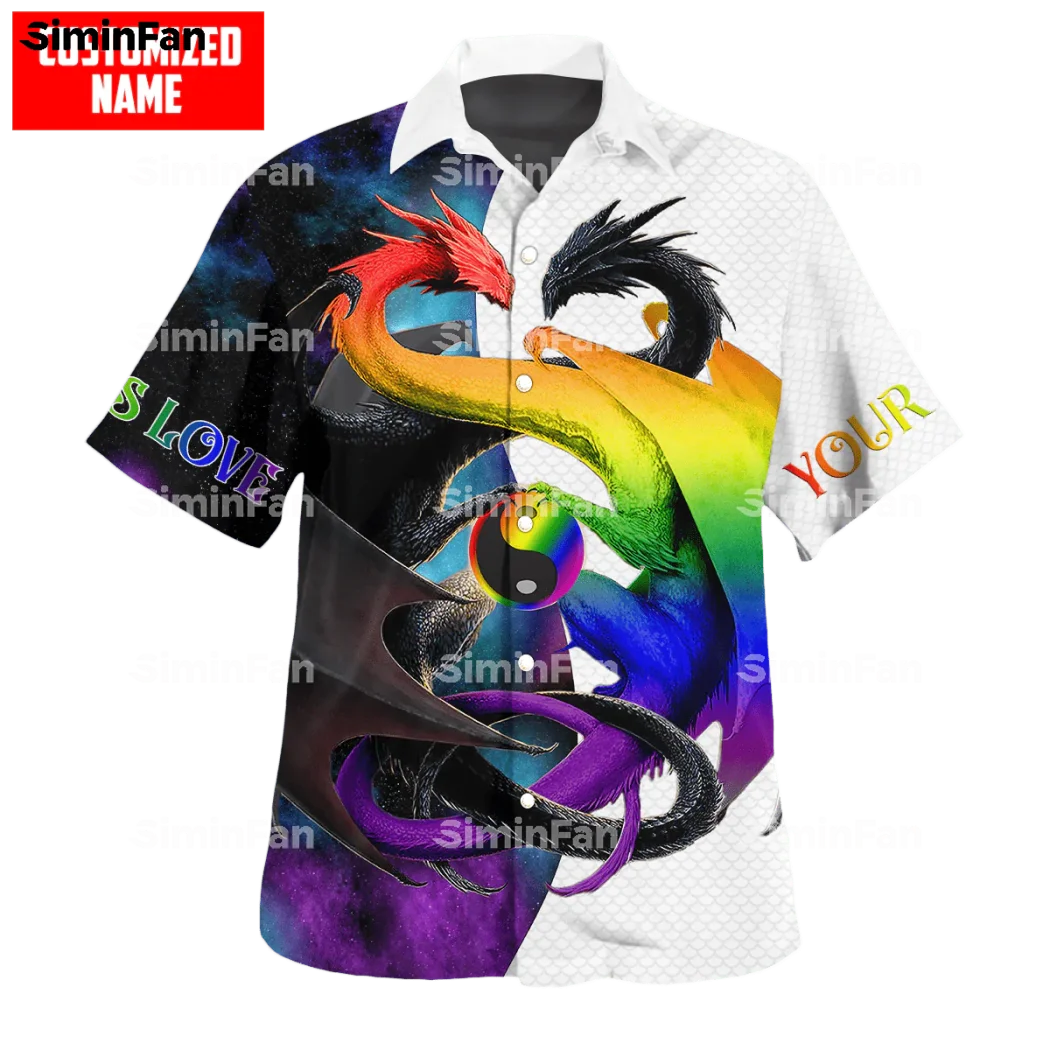 

LGBT PRIDE DRAGON COUPLE ROSE RAINBOW 3D Printed Hawaiian Shirt Men Summer Camisa Female Top Unisex Tee Male Tshirt Streetwear