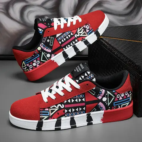 Hot Sale Fashion Red Printed Skateboarding Shoes Men Women Comfy Skater Sneakers Big Size 46 Sports Shoes Zapatos De Skateboard