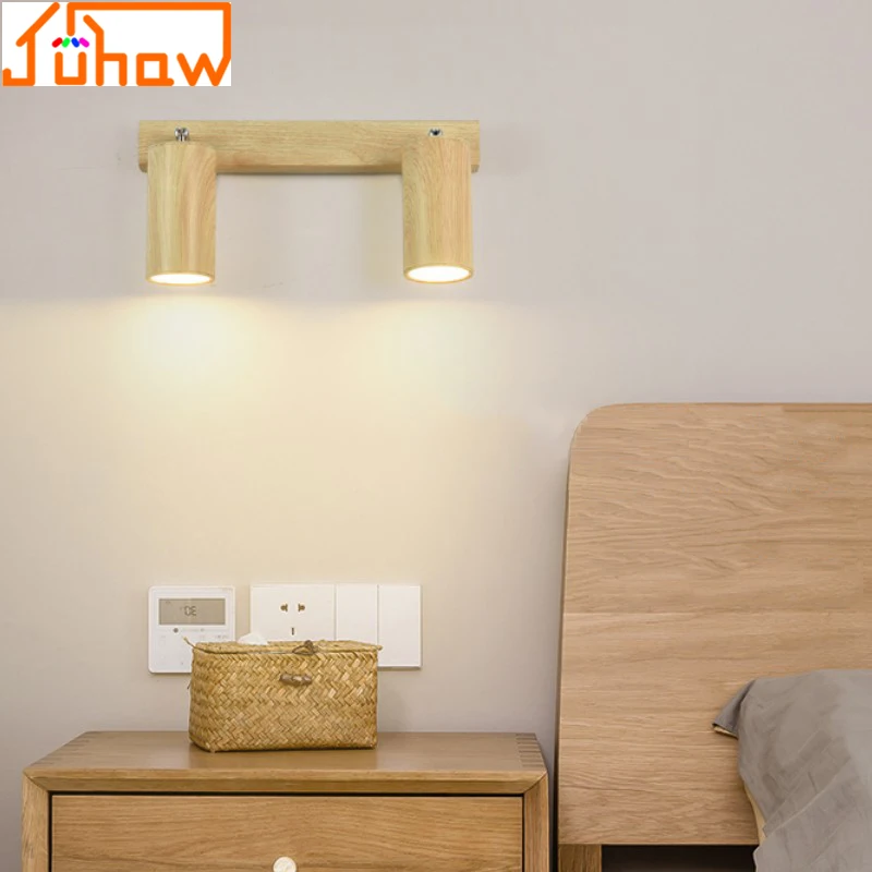 Button Switch Wall Mounted Spotlight Walnut Color No Main Light Bedroom Bedside Lamp Living Room Study Porch Aisle Downlight Fix