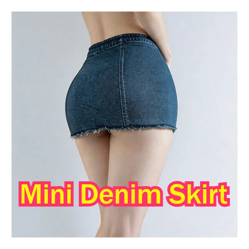 Women Slim Fit Sexy Denim Skirts Above Knee Mini Dress High Rise Short Bodycon Dropped Erotic Lingerie Nightbar Casual Clubwear