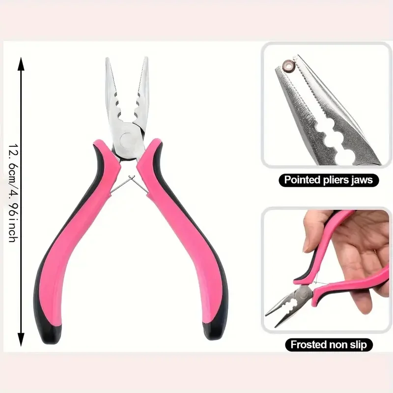 Micro Ring Hair Extensions Kit 500 Pcs with Beads Plier Hook Needle Pulling Loop Alligator Clips Comb for Hairdressing