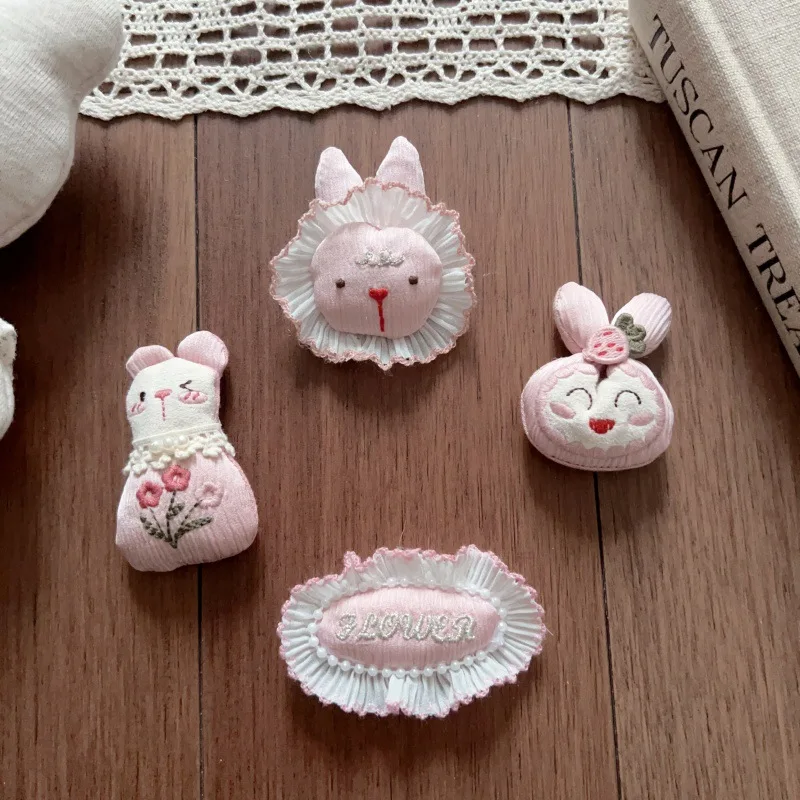 

Premium Pink Rabbit Hair Clip Lace Pearl Handmade Brooch Pin for Scarf Shoes Hat Clothing Trim
