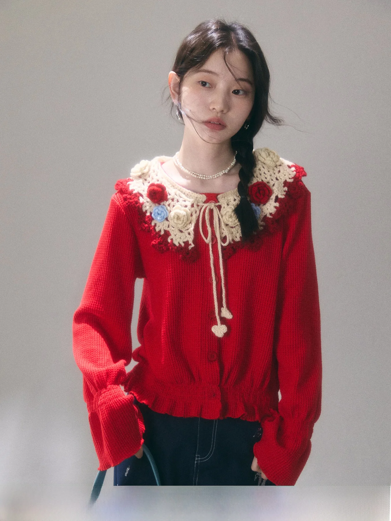 

New Year Tea Flower Handmade Knitted Cardigan Coat with Bell Sleeve Uare Original Design Breathable Casual Style Long Sleeve ...