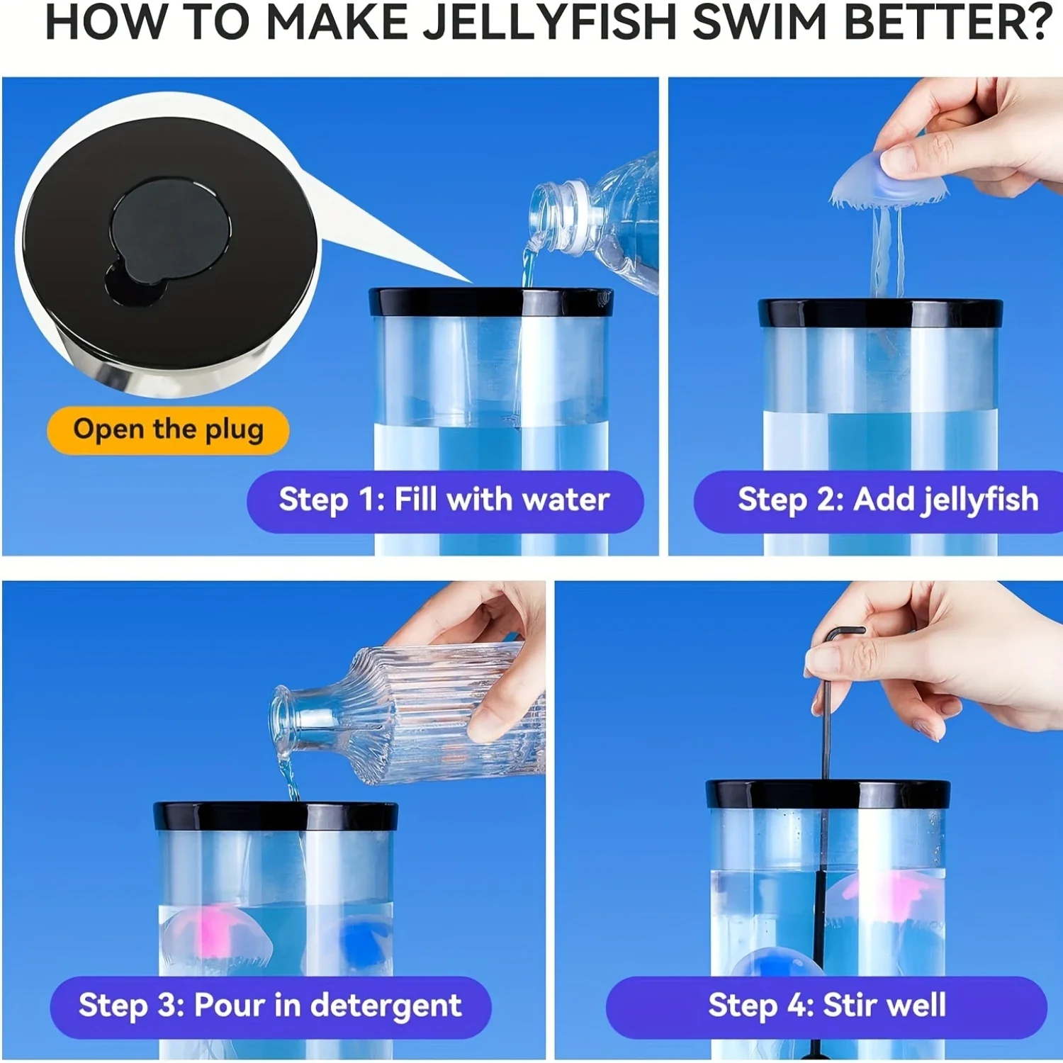 Jellyfish Mood Night Light - Dimmable, Adjustable, Alexa Compatible, Freestanding USB LED Aquarium Light with Glass Shade - Perf