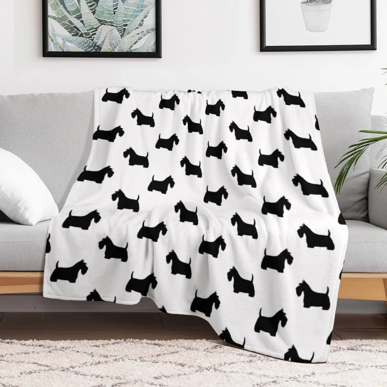 Scottish Terrier Silhouette(s) Black Scottie Dog Throw Blanket Thermal wednesday Blankets