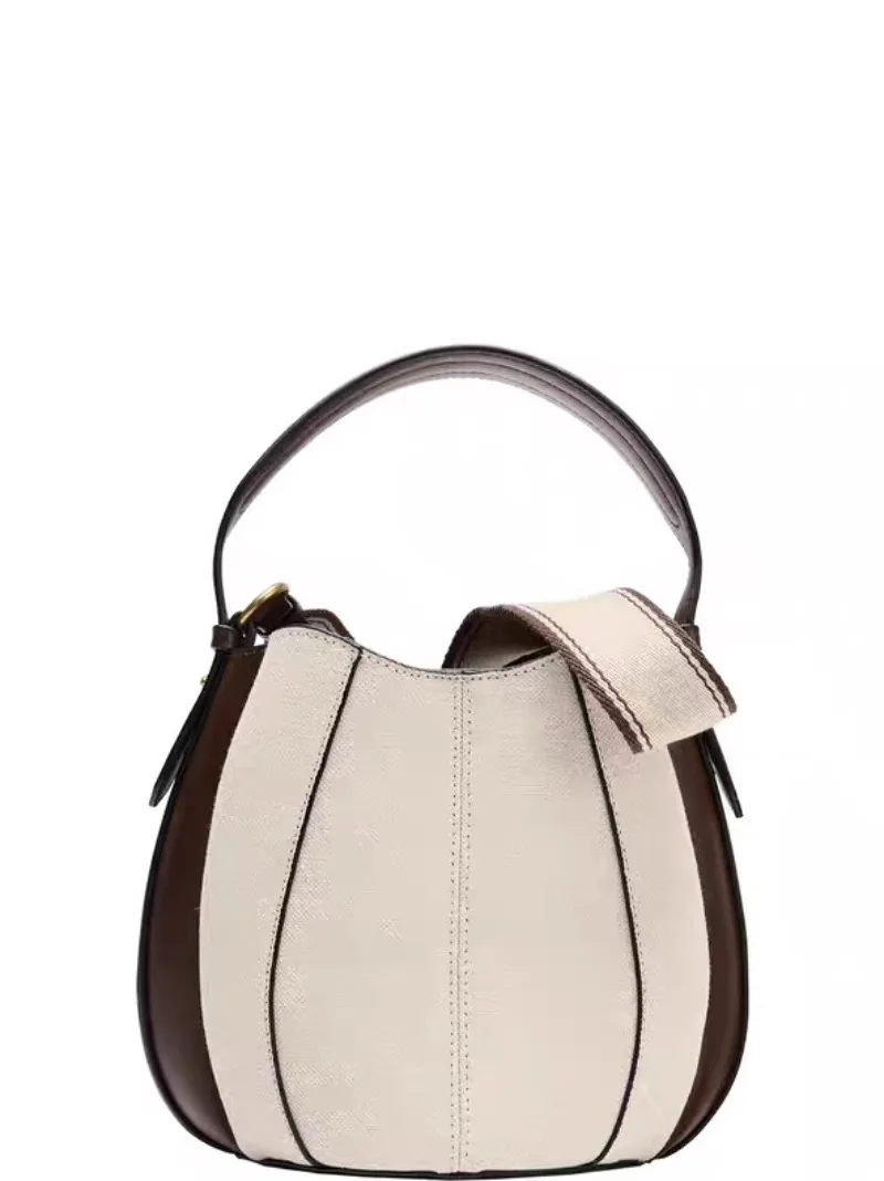 

Fashion Panelled Canvas Bucket Bag Designer Women Handbags Luxury Pu Leather Shoulder Crossbody Bags with Wide Strap Tote Purses