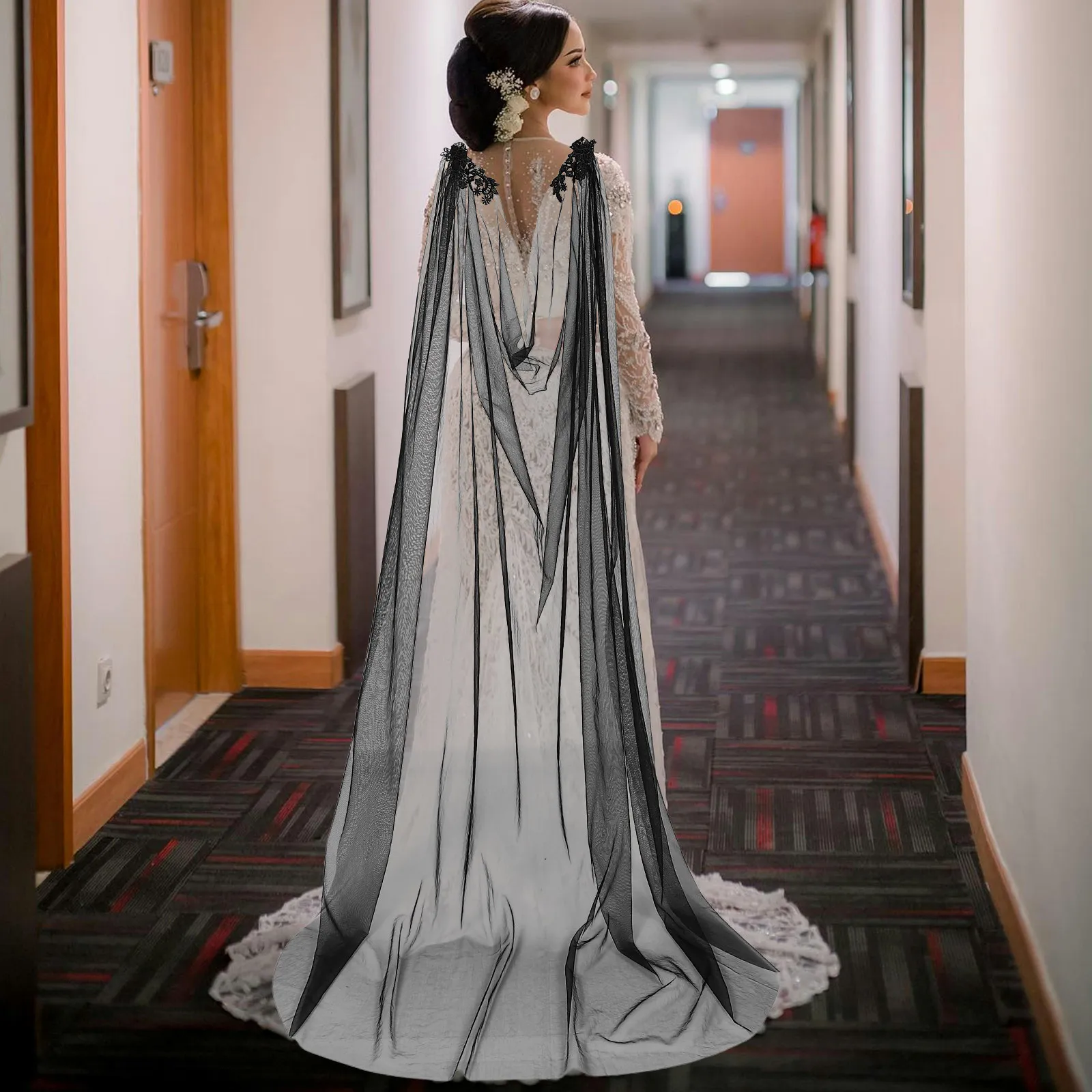 

Элегантная свадебная накидка из тюля и кружева для невесты: комфортная сетчатая ткань, универсальный стиль, идеально для фотосессий на летней свадьбе