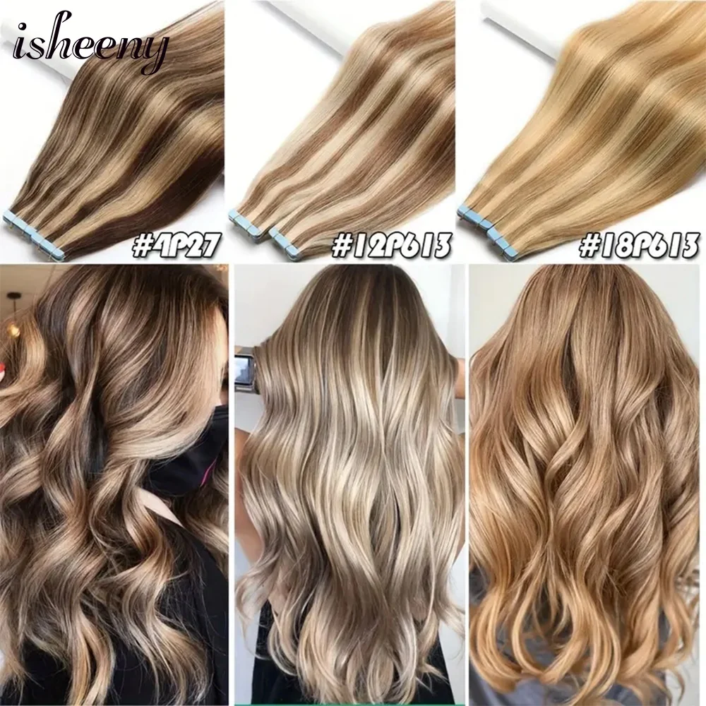 Extensiones de cabello humano con cinta adhesiva sin costuras de 12 "-20" pulgadas, máquina recta Natural de cabello humano, extensiones de cabello Remy