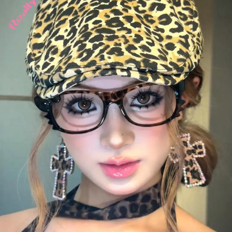 Y2k Leopard Print Bow Glasses Retro Woman Korean Anti-blue Light Eyeglasses Eye Protection Girl Optical Spectacle Eyeglass Frame