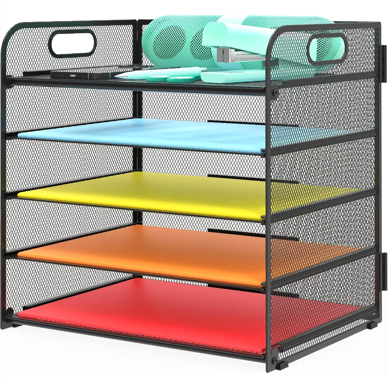 

5-уровневый металлический органайзер для стола с ручкой, лоток для бумаг, подставка для документов для организации офиса и учебных классов - черный