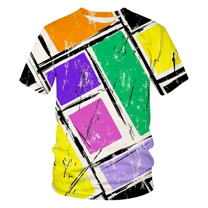 T-shirt da uomo estiva stampata in 3d con linea geometrica t-shirt a maniche corte con scollo a o da uomo stile Hip-Hop Casual di tutti i giorni