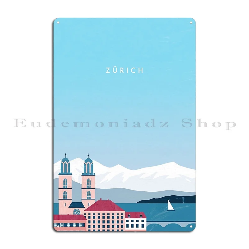 Zurich Travel Poster Metal Sign Plaques Printing Wall Cave Kitchen Customize Cinema Tin Sign Poster