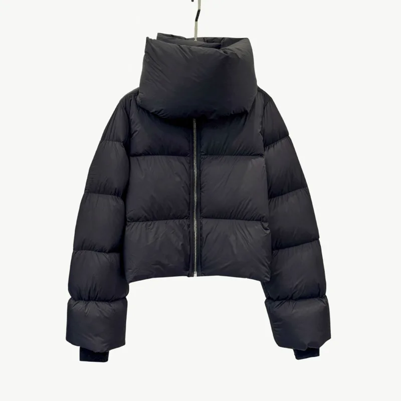 HKSH 2025 Winter New Women Down Coat Scarf Collar Zipper Windproof Coldproof Dark Ins Unisex Short Thickened Warm Jacket HK13327