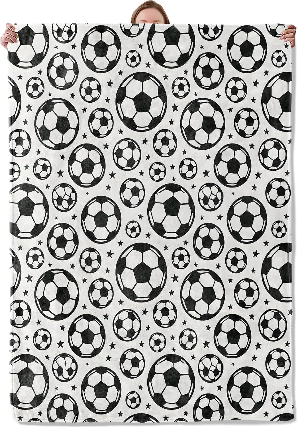Multi Size Football Mini Star Repeat Pattern Comfortable Fleece Blanket Fit Sofa Bed Teen Room Sporty Simple Household Decor