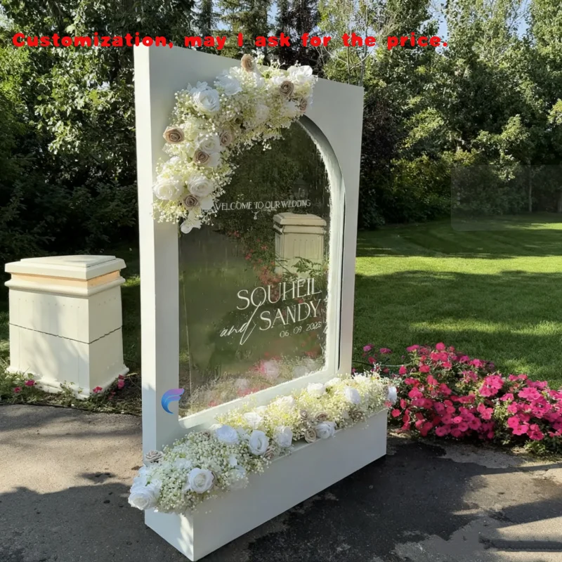 مخصص. الفولاذ المقاوم للصدأ الزفاف لافتات الزجاج شلال الجدار مع قوس الديكور LED نافورة التحكم اللاسلكية