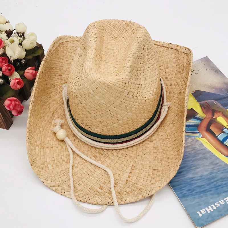 

Hat Natural Lafite Straw Woven European And American Western Cowboy Hat Girl's Cap Summer Sun Protection Sun Shade Straw Hat