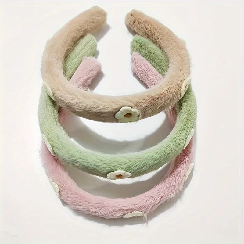 1 piece of sweet plush floral headband – soft knitted daisy headband with green and light pink stripes, high-top design suitable for teenagers and adults, sweet and cute style for weddings, proms, and Valentine's Day, comfortable hair accessory