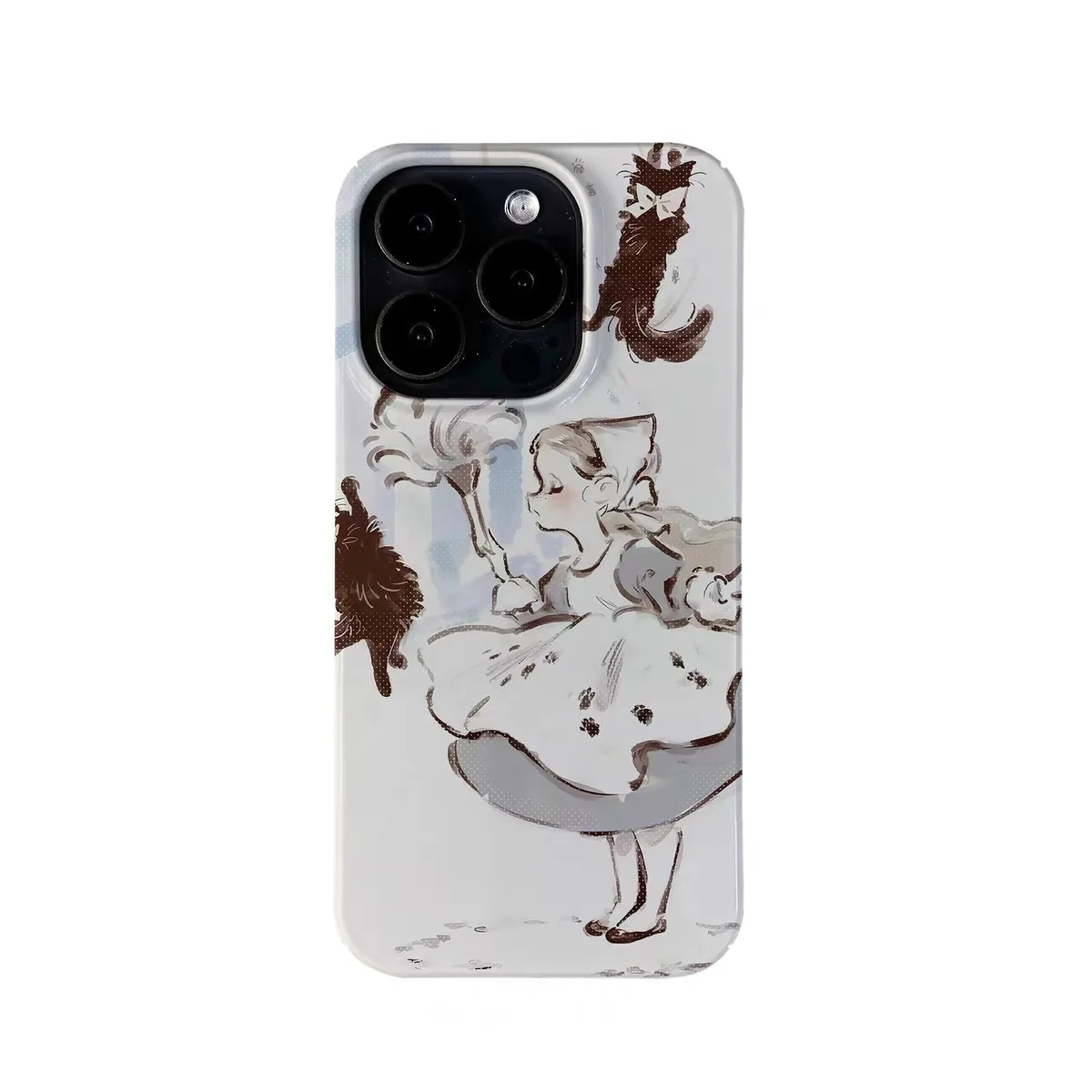 

Ins Korean Grey Girl Cat Art Phone Case for IPHONE 17 Air 16E 15 PROMAX 14 Plus 13 12 MINI 11 PRO 16Plus XR Acrylic Phone Cover