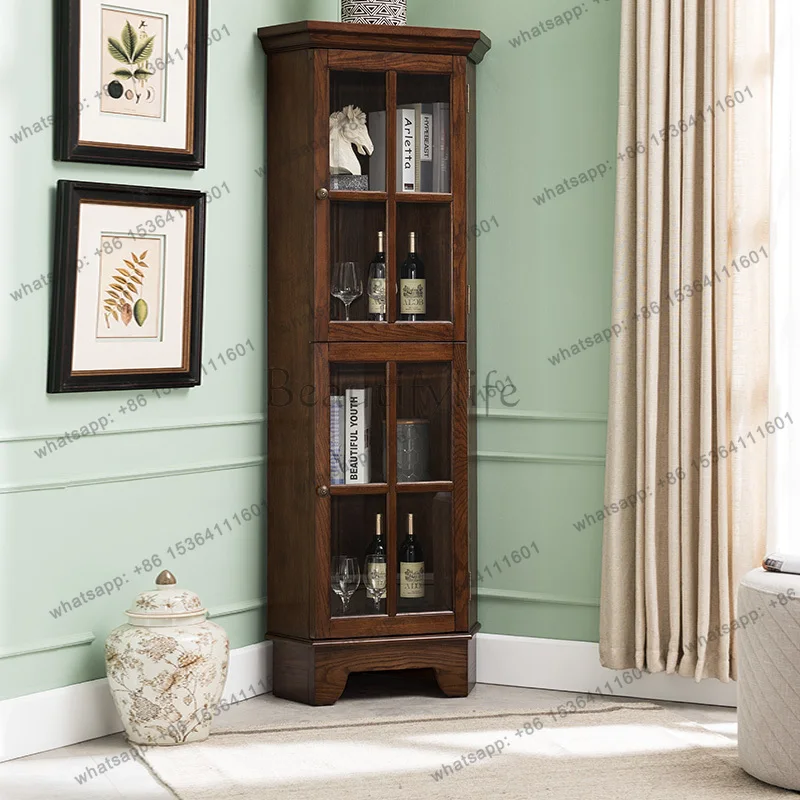 American solid wood corner cabinet, living room corner rack, dining side corner cabinet