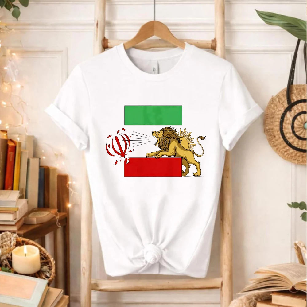 Lion and Sun Iran Flag Colors T-Shirt Persian Symbol Graphic Premium Cotton Unisex Te Women Aesthetic Clothes Casual Short-sleev