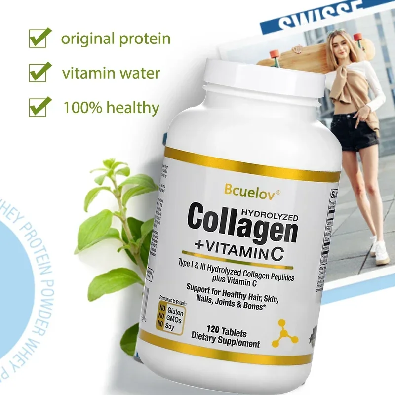 Hydrolyzed Collagen Peptides+Vitamin C Supports Hair,Skin,Nails,Joints&Bones-Contains Type I & III Collagen Peptides - Non-GMO