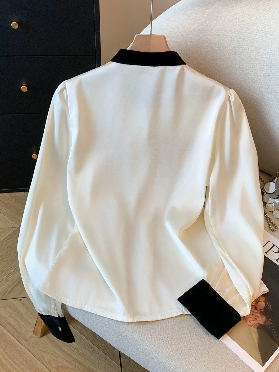 Ele Paillettes Embellished Satin irt Donna Autunno Faion Pendolarismo Sle Coreano Loose Fit Lungo Sve Casual irt