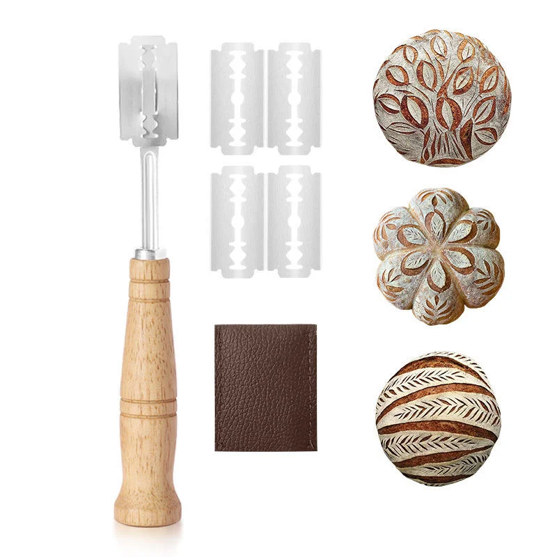 Cortador de pan de 1-5 piezas, cuchillas para pan francés, utensilios de cocina, mango de madera normal, accesorio de repostería, cuchillo para tostadas con arco curvo estilo europeo