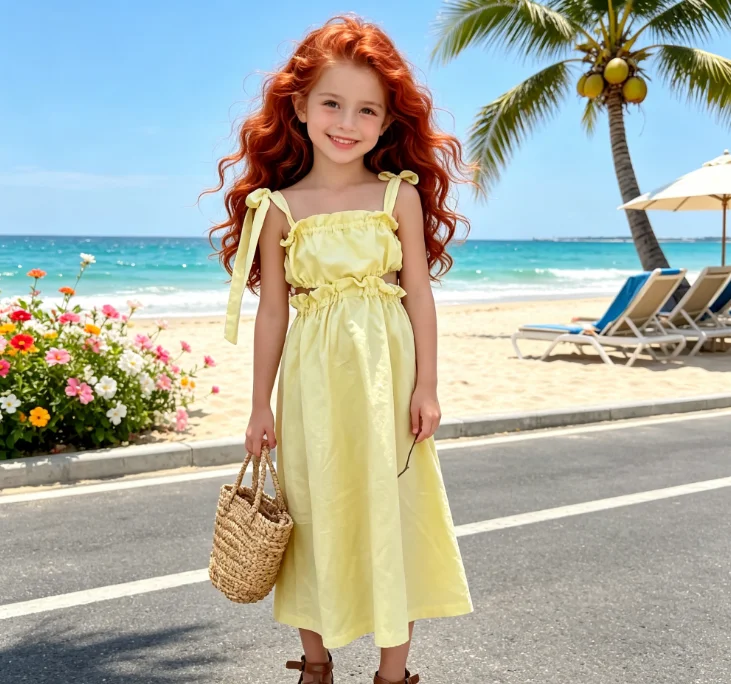 

2026 Girls' Cotton and Linen Summer Suspender Style One-piece Strapless Princess Dress Fashion and Beautiful