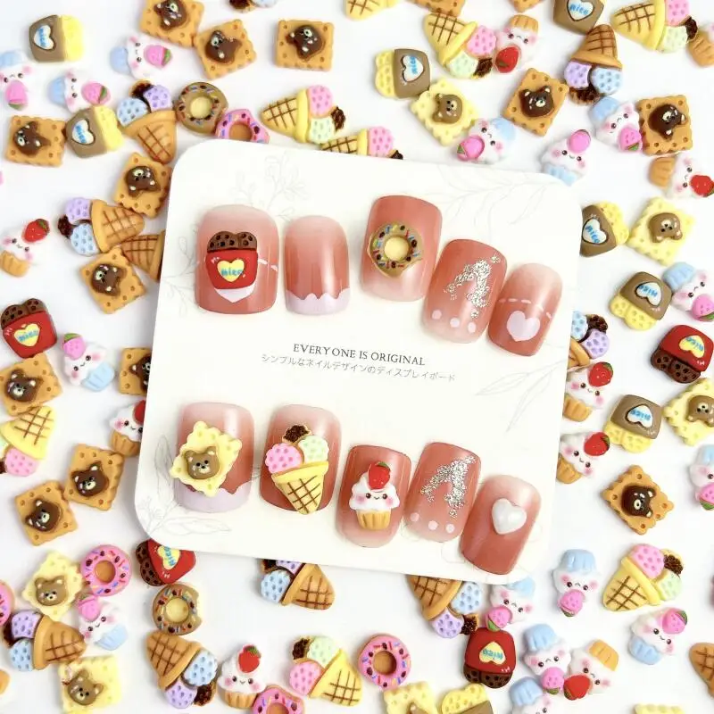 50Pcs Random Mixed Resin Cookie Ice Cream Cone Nail Art Decoration Cute Cartoon Nail Charms Manicure DIY Accessories Crafts