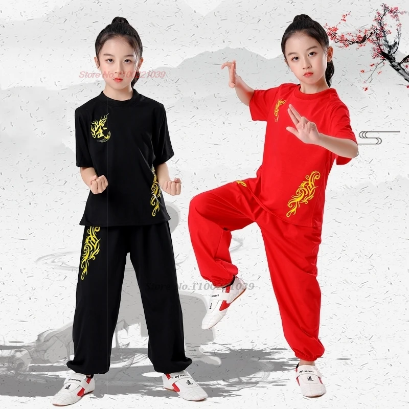 

2024 chinese children vintage wushu uniform kung fu shaolin martial arts suit warrior sports training exercise shirt+pants set