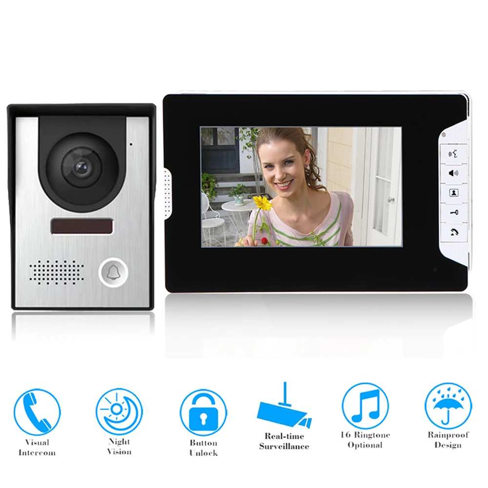 

SYSD 7 Inch Video Door phone Intercom Doorbell Kits Unlock 1 Camera 1 Monitor for Villa Home Office Apartment