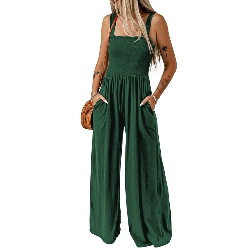 

High Waisted Jumpsuit for Women's 2023 Summer New Sleeveless Fashionable Off Shoulder Knitted Wide Leg Pants