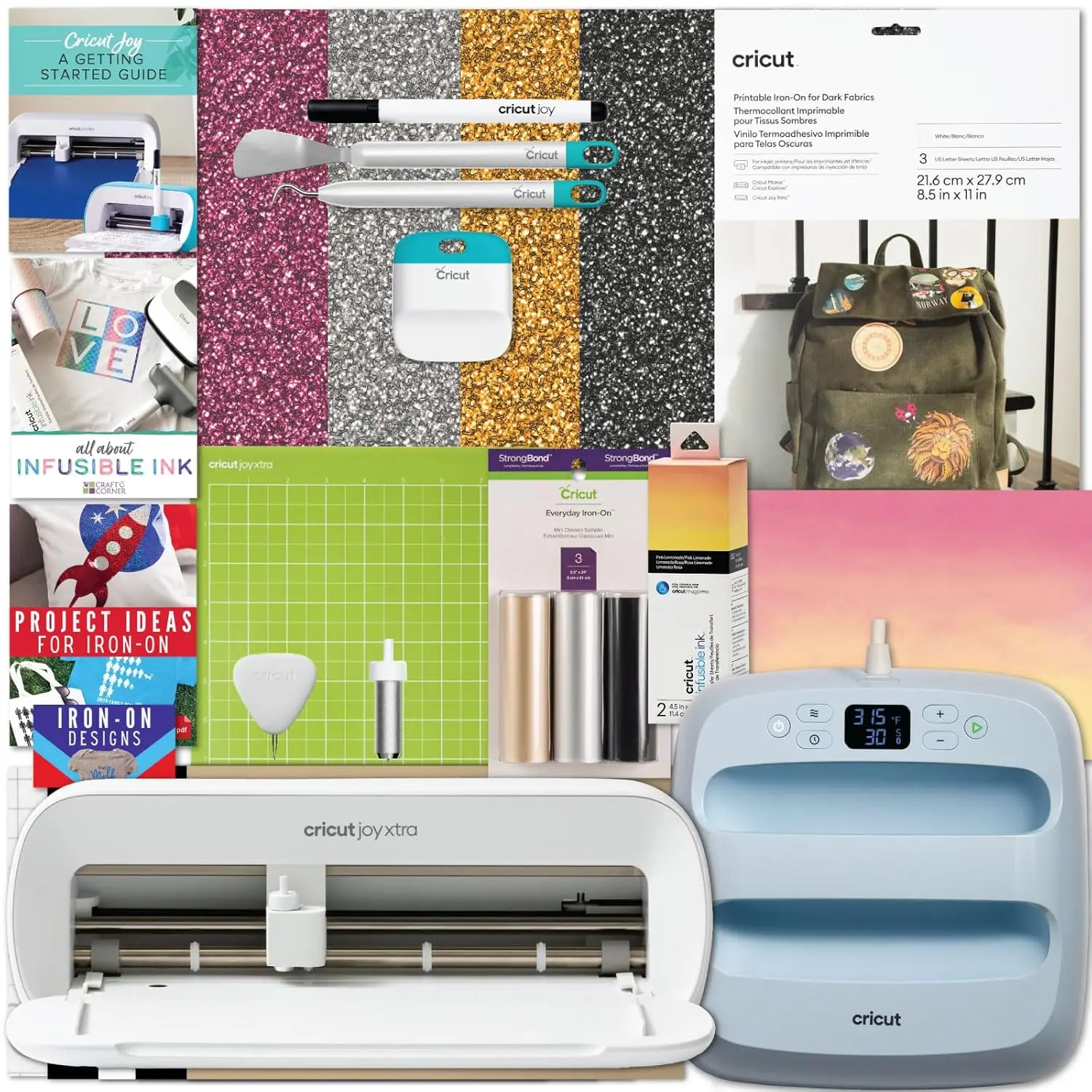 Joy Xtra Cutting Machine with EasyPress 3 9x9 and Heat Press Materials Bundle - Smart Bluetooth Craft Machine with Iron-On Vinyl